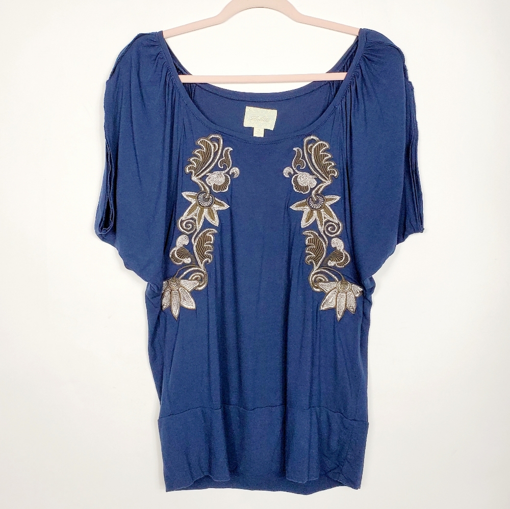 Anthropologie Deletta Mandevilla  Embroidered Applique Navy Medium
